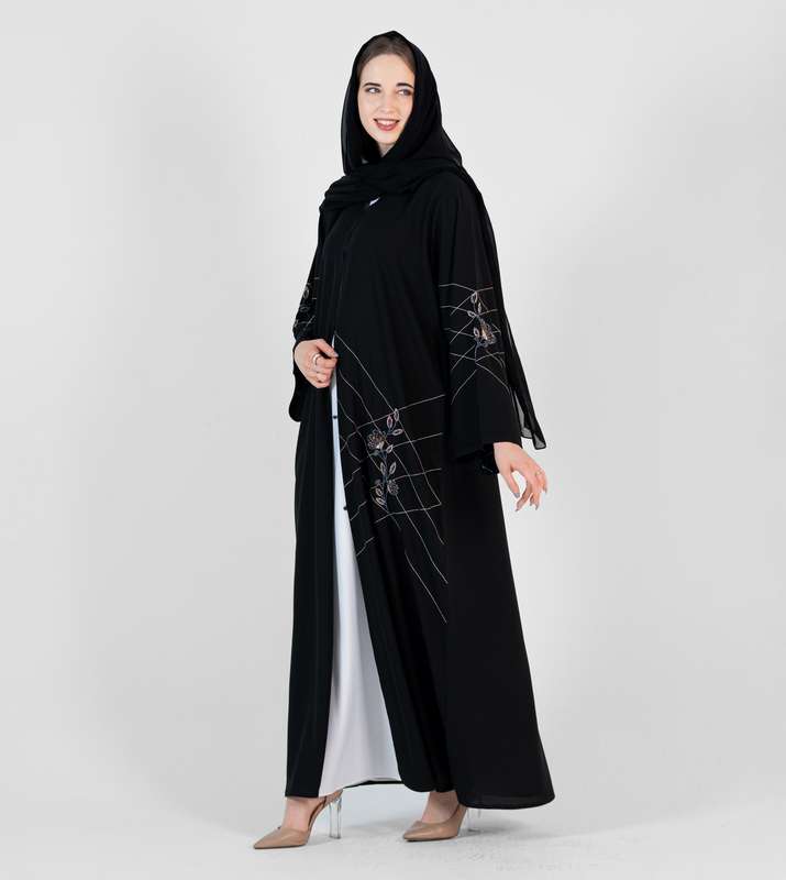 Abaya with design Brown and Blue hand embroidery