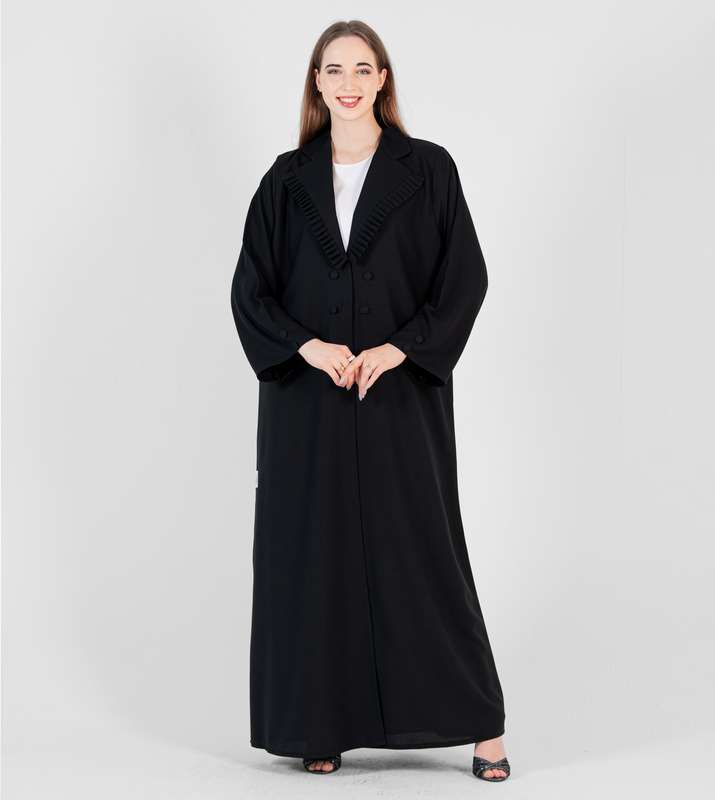 Black abaya with Pleated style Neck jacket with buttons style