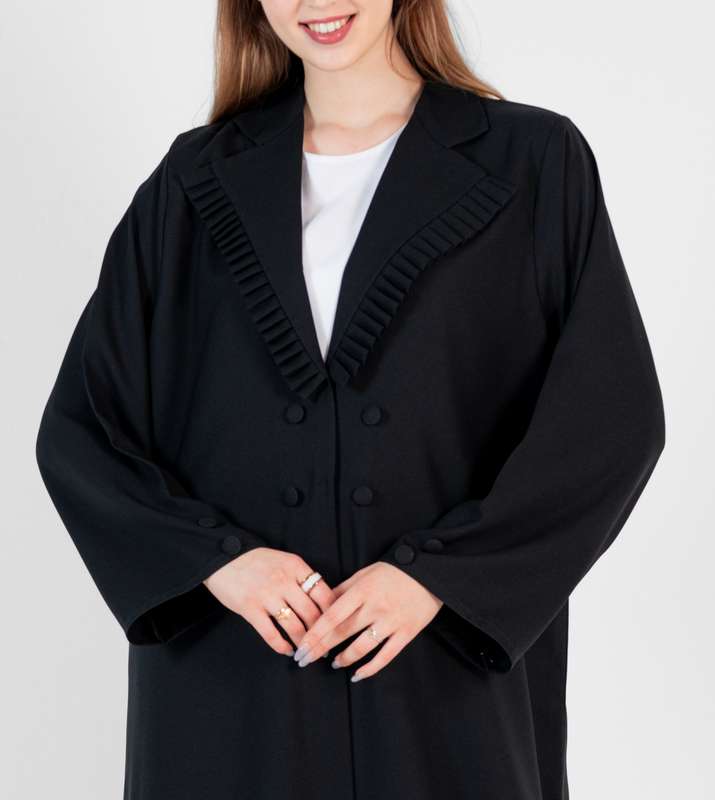 Black abaya with Pleated style Neck jacket with buttons style