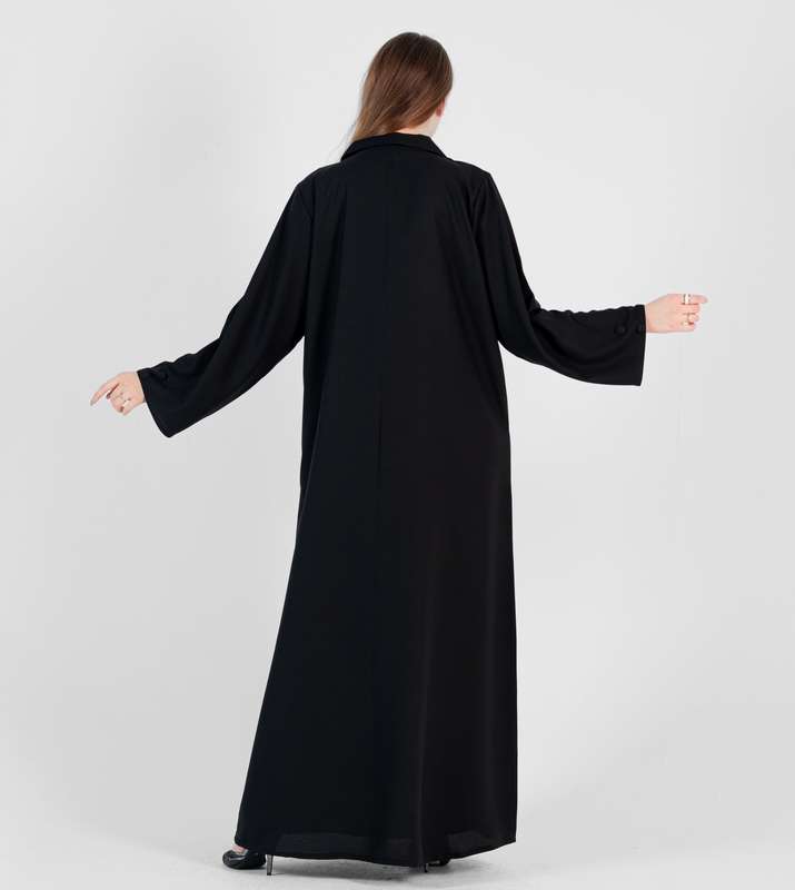 Black abaya with Pleated style Neck jacket with buttons style