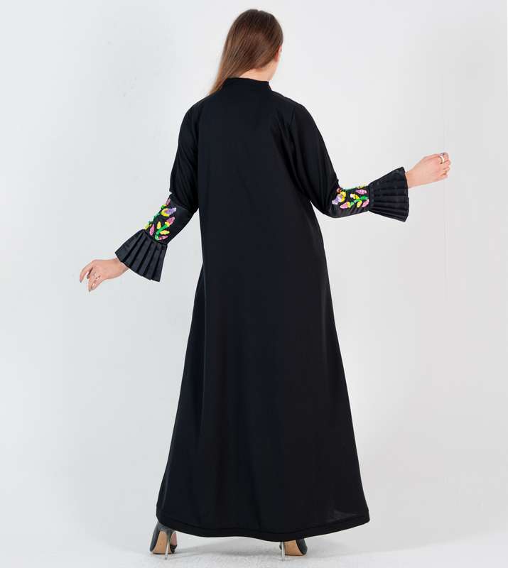 Abaya with Mix coloring Embroidery & pleated puff sleeves
