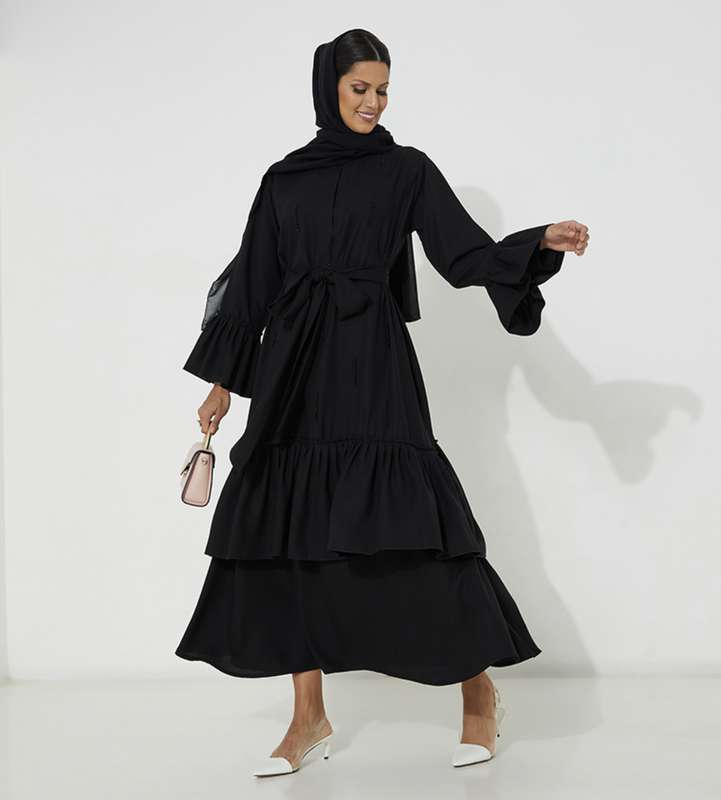 BlackPleated Abaya