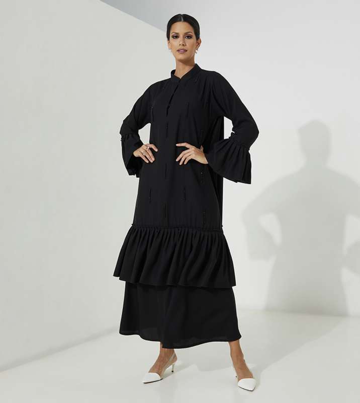 BlackPleated Abaya