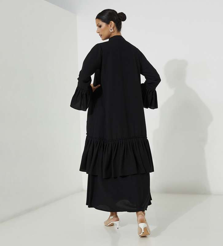 BlackPleated Abaya