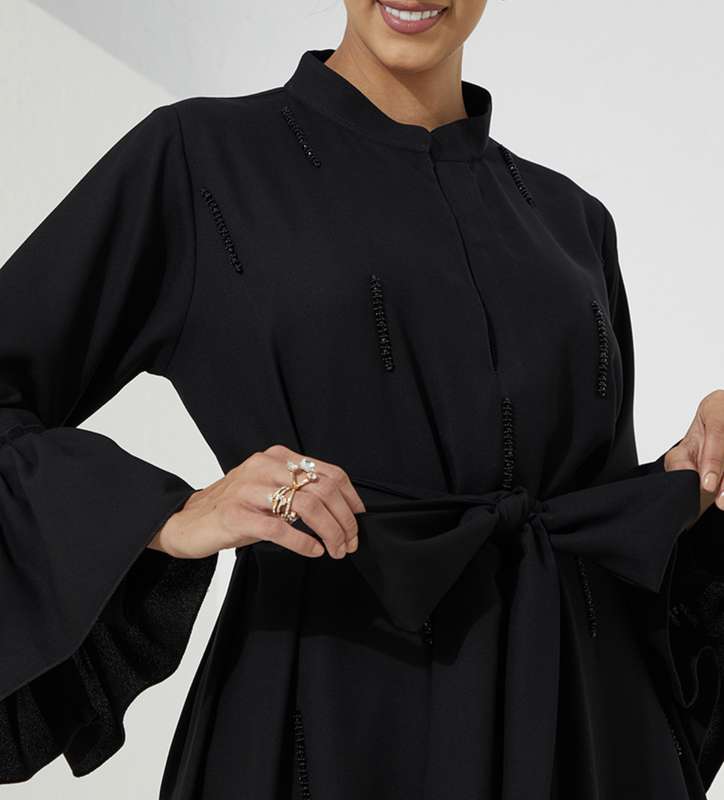 BlackPleated Abaya