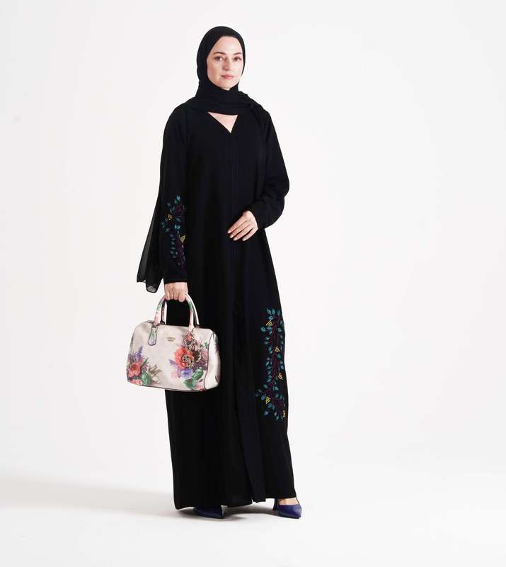 Open Abaya With Blue  Colors  with Hand Embroidery Design