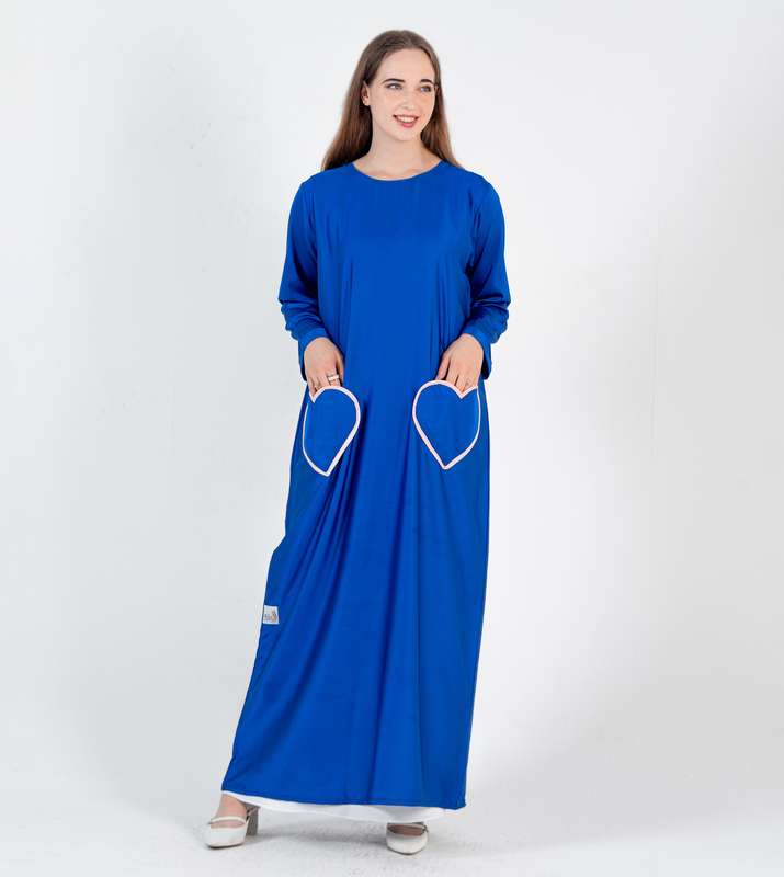 Blue Abaya with Heart Pocket style - Elastic Sleeves