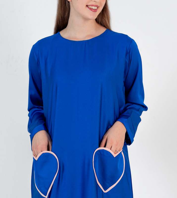 Blue Abaya with Heart Pocket style - Elastic Sleeves
