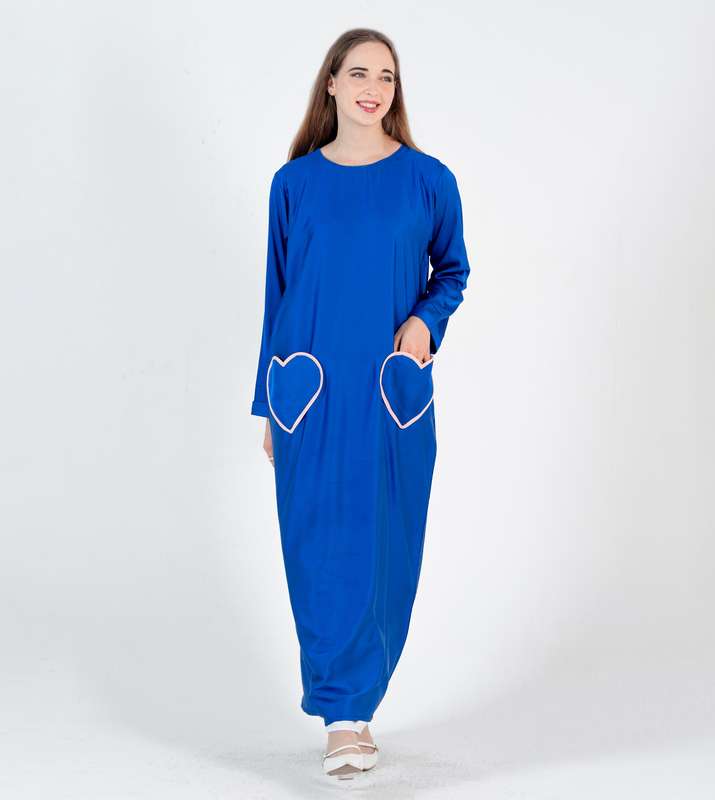 Blue Abaya with Heart Pocket style - Elastic Sleeves
