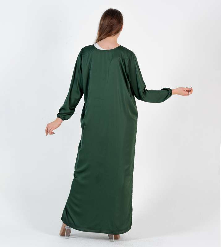Green Abaya with Heart Pocket style with open side - Elastic Sleeves