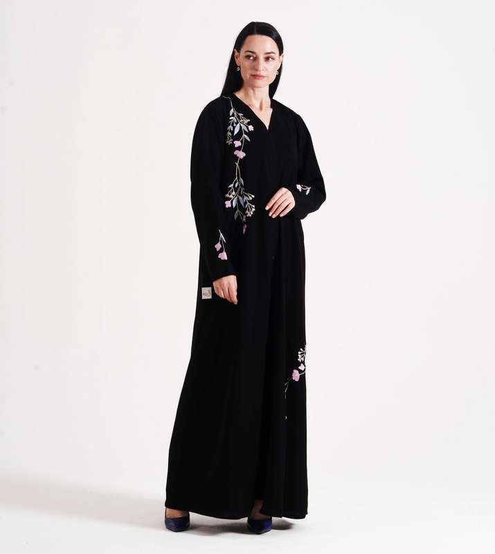 Open Abaya With Pink  Colors Embroidery Design