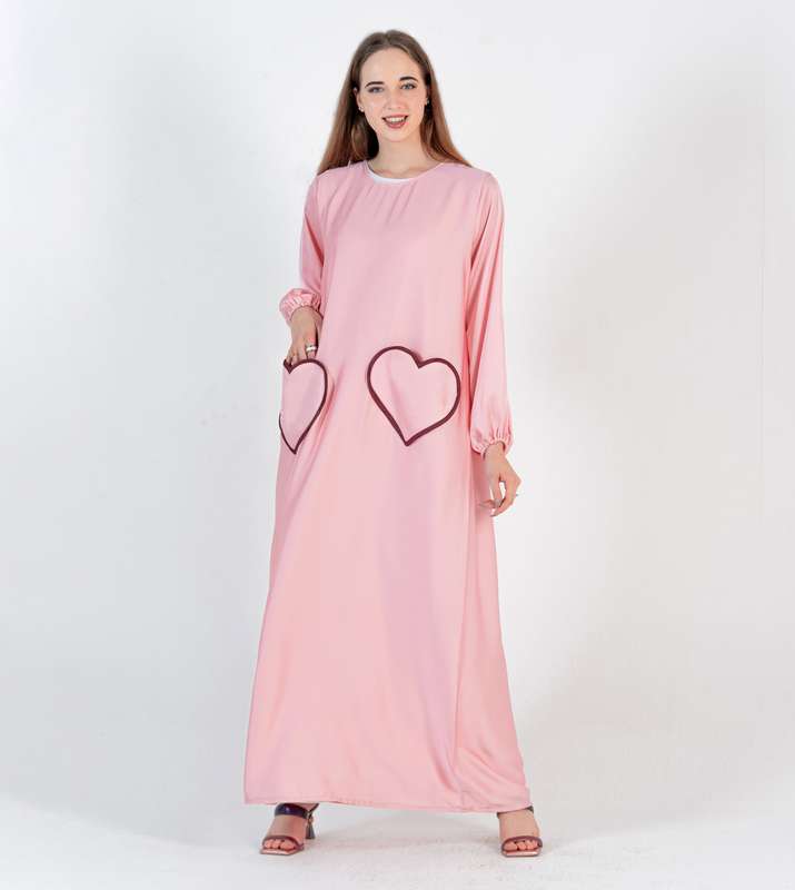 Pink Abaya with Heart Pocket style - Elastic Sleeves
