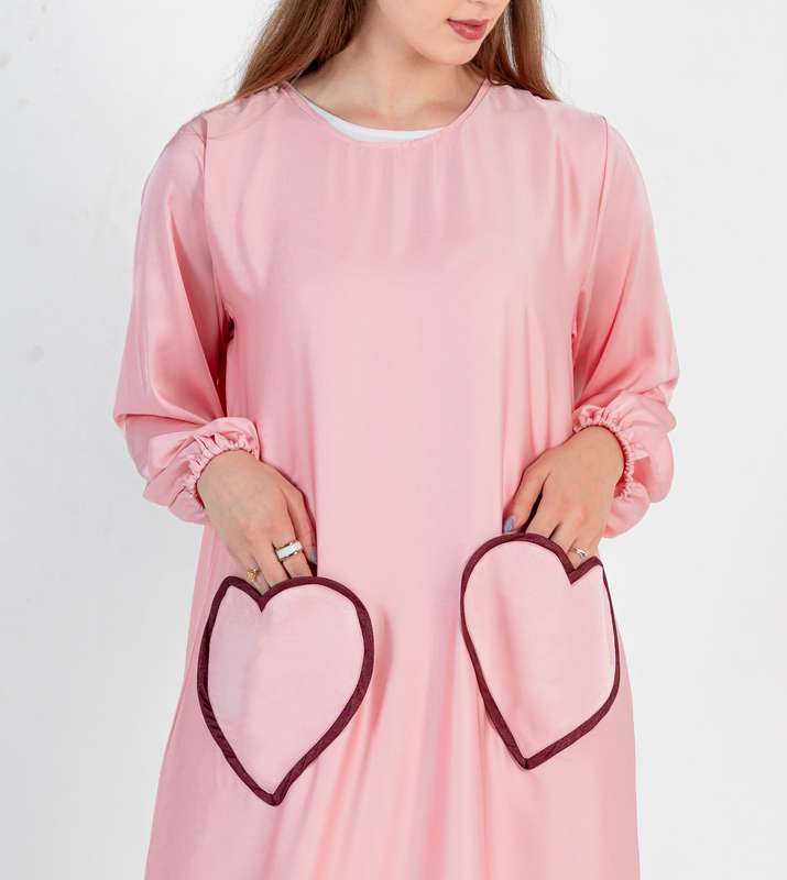Pink Abaya with Heart Pocket style - Elastic Sleeves