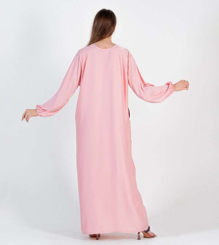 Pink Abaya with Heart Pocket style - Elastic Sleeves