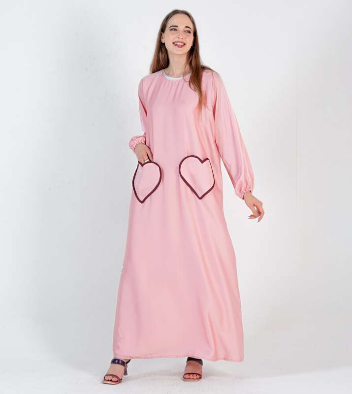Pink Abaya with Heart Pocket style - Elastic Sleeves