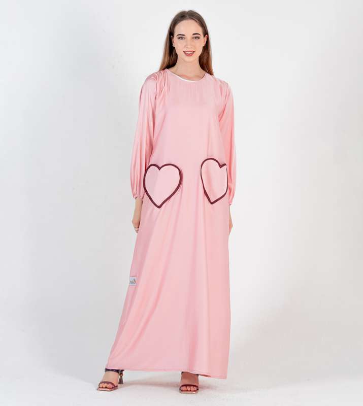 Pink Abaya with Heart Pocket style - Elastic Sleeves