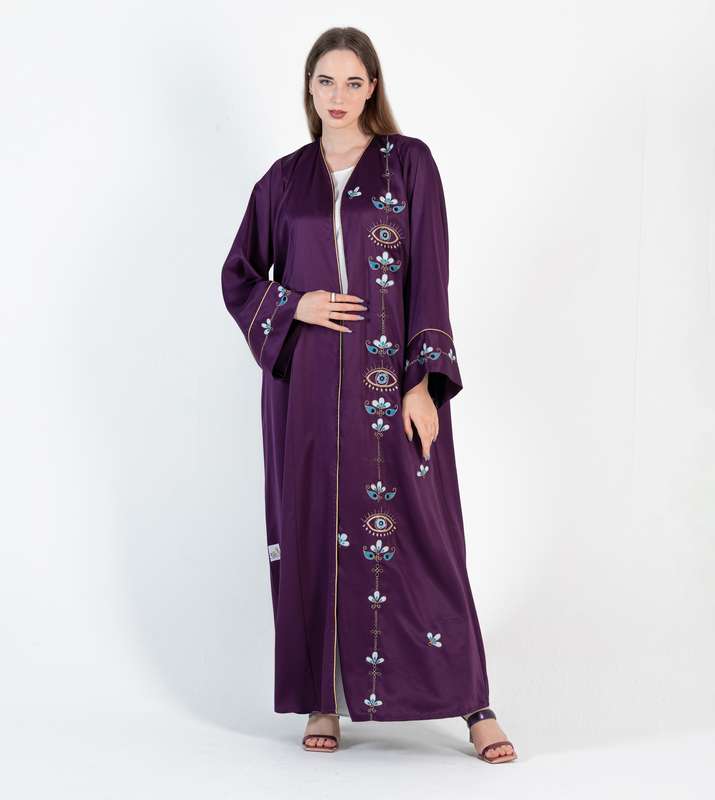 Abaya Bisht with Palm Eyes Flowers Embroidery Design