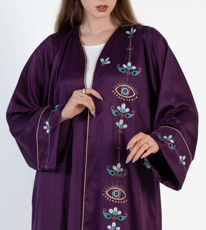 Abaya Bisht with Palm Eyes Flowers Embroidery Design