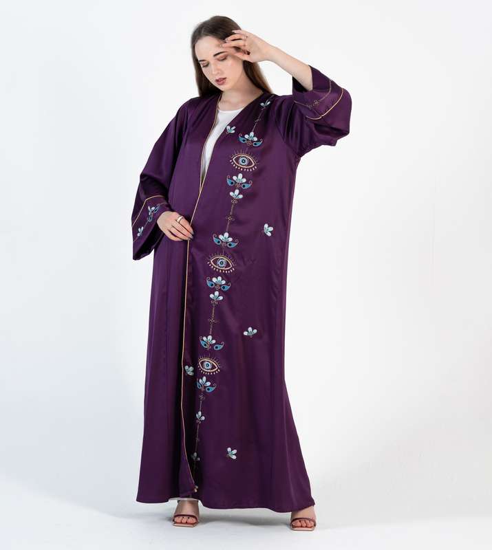 Abaya Bisht with Palm Eyes Flowers Embroidery Design