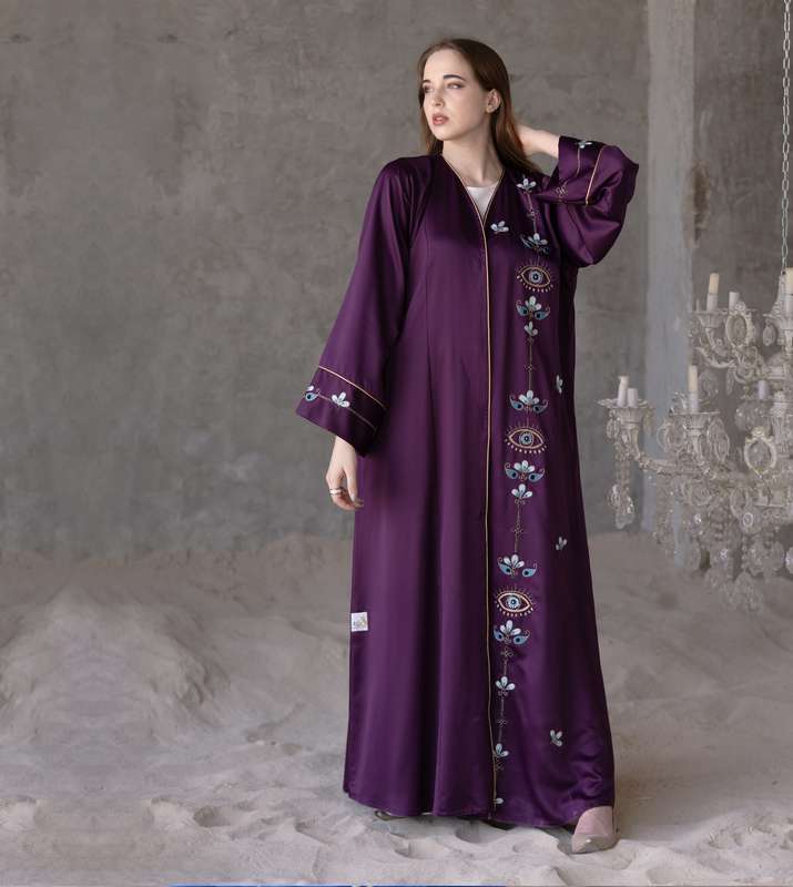 Abaya Bisht with Palm Eyes Flowers Embroidery Design