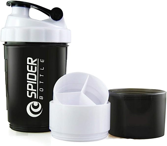Spider Bottle Water Bottle Protein Shaker 500Ml With Storage Containers White, Black