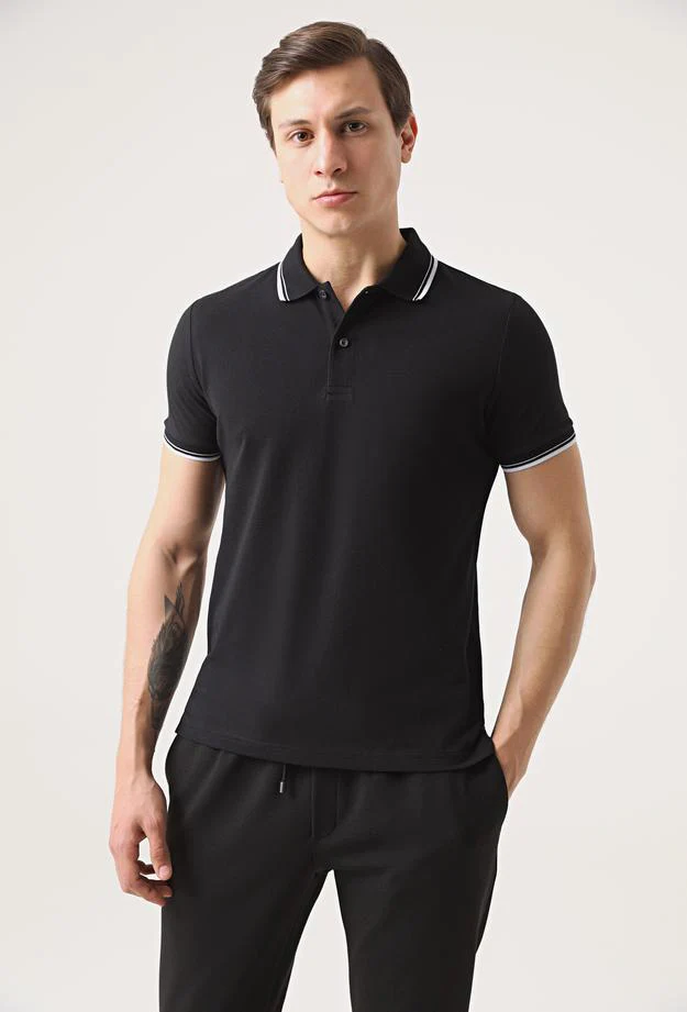 TWN Slim Fit Black Polo T-Shirt