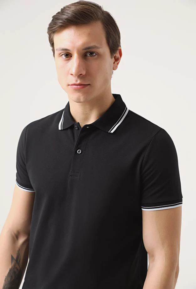 TWN Slim Fit Black Polo T-Shirt