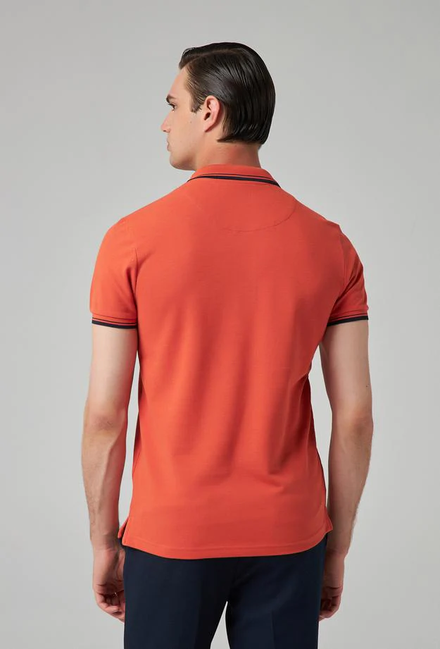 Twn Slim Fit Orange Plain Knit 100% Cotton Polo T-Shirt