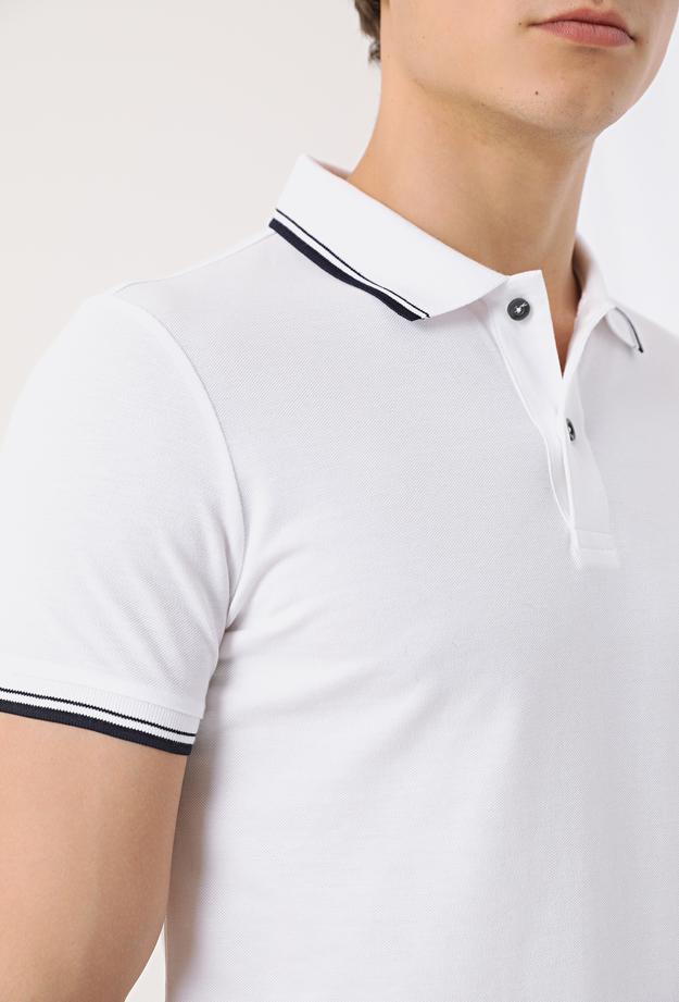 Twn Slim Fit White Plain Knit 100% Cotton Polo T-Shirt