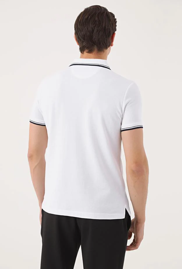 Twn Slim Fit White Plain Knit 100% Cotton Polo T-Shirt