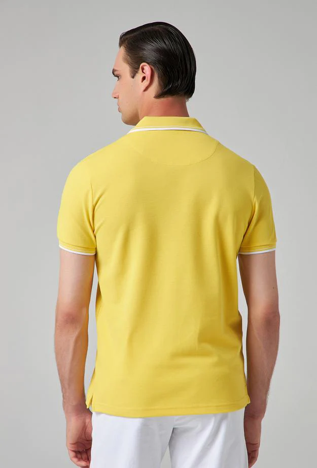 Twn Slim Fit Yellow Plain Knit 100% Cotton Polo T-Shirt