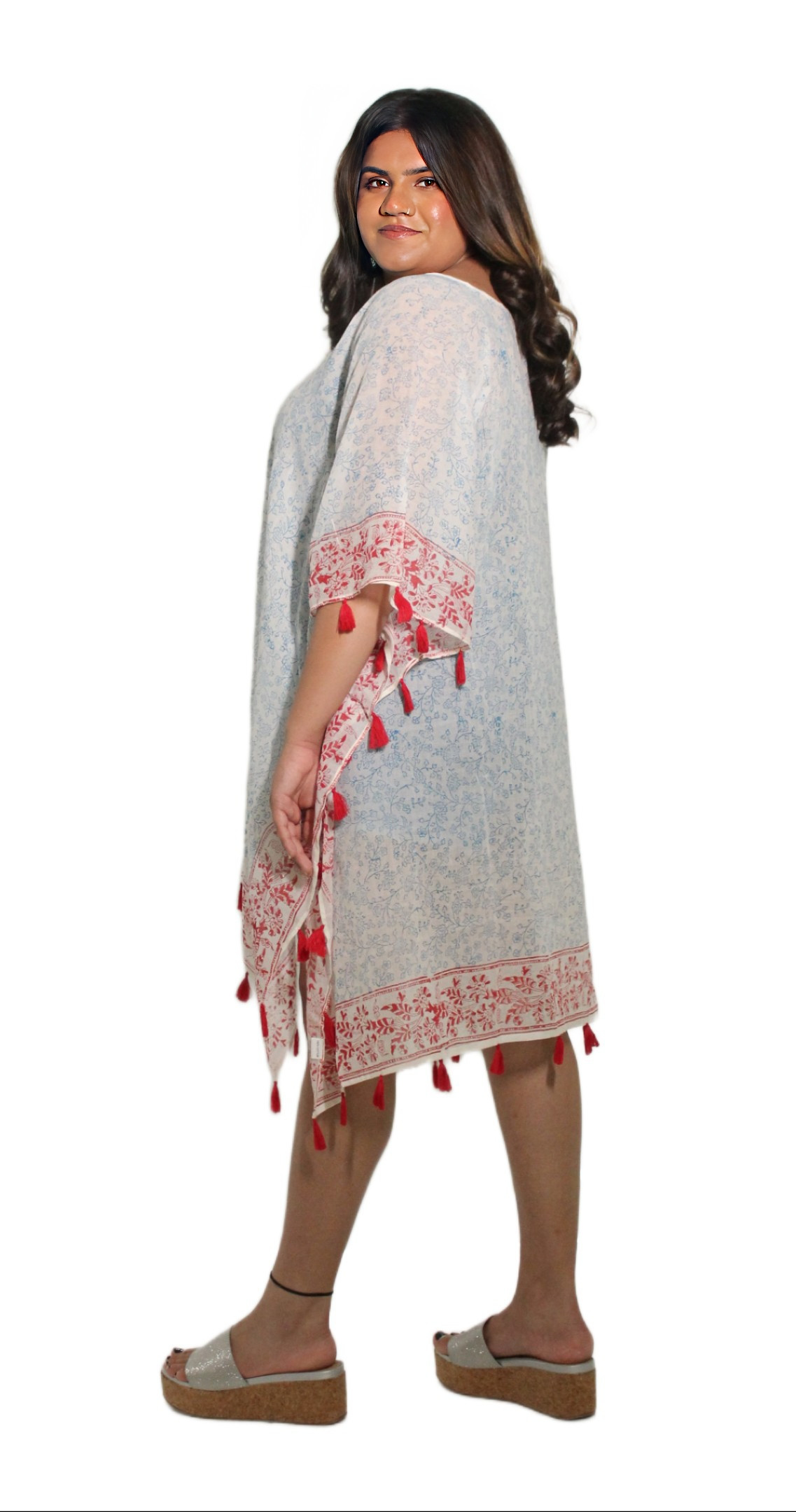 HAND BLOCK PRINT KAFTAN ALL ROUND TASSELS VZG-003 AFTERSHOCK LONDON 