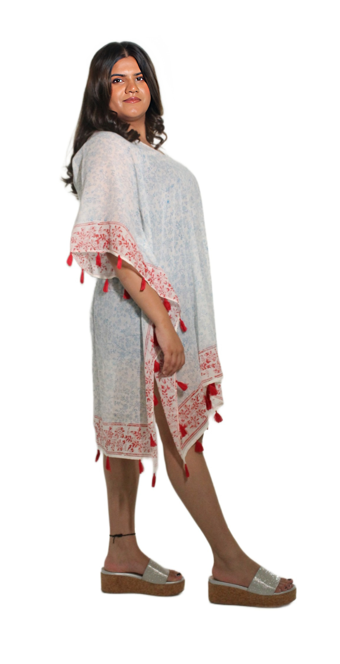 HAND BLOCK PRINT KAFTAN ALL ROUND TASSELS VZG-003 AFTERSHOCK LONDON 