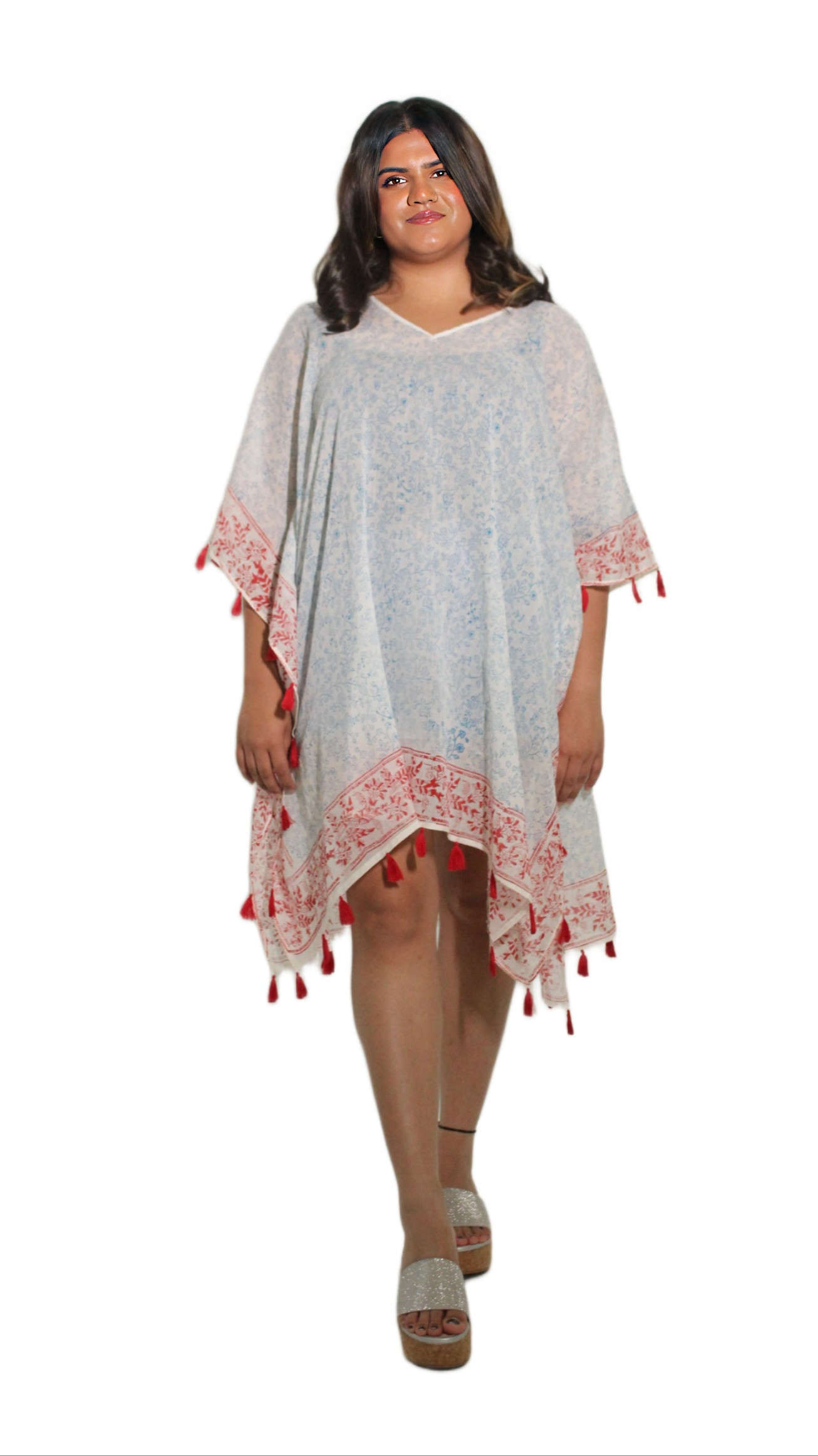 HAND BLOCK PRINT KAFTAN ALL ROUND TASSELS VZG-003 AFTERSHOCK LONDON 