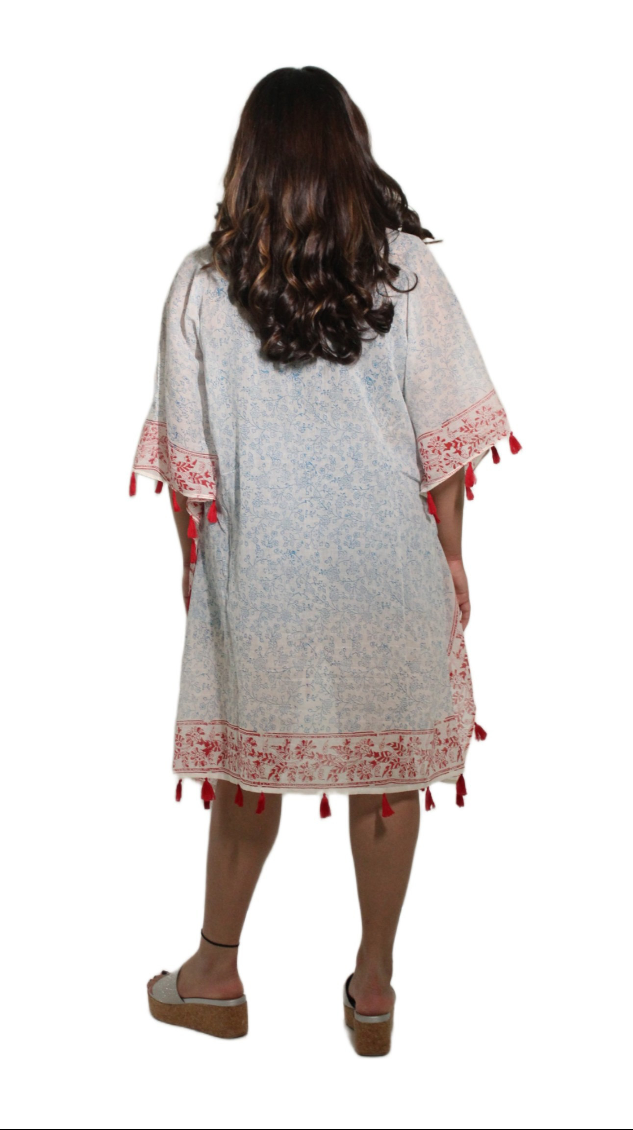 HAND BLOCK PRINT KAFTAN ALL ROUND TASSELS VZG-003 AFTERSHOCK LONDON 