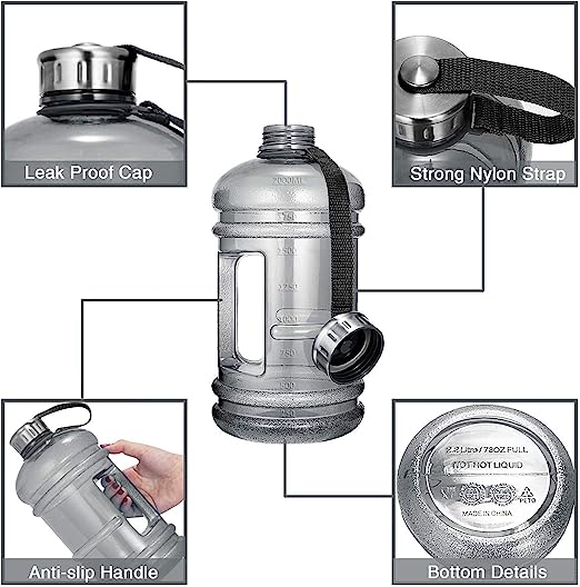 Water Bottle 75oz Half Gallon Capacity Leakproof Gym Fitness Athletic Gear Sports Water Bottle for Camping Hiking