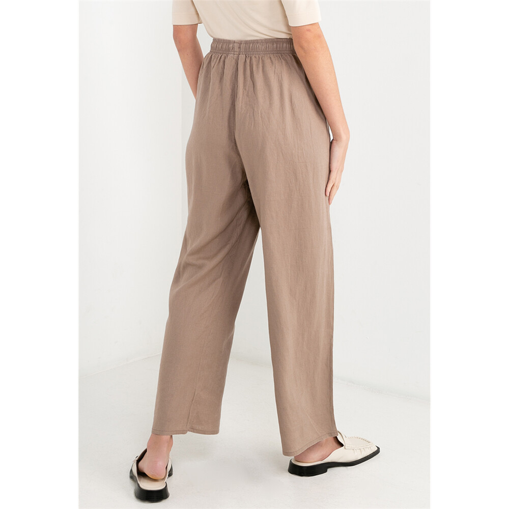 Women"s Linen Viscose Elastic High Waist Pants