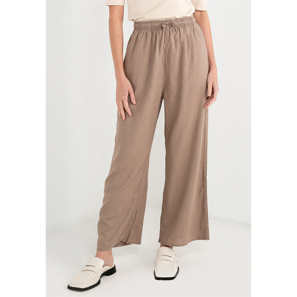 Women"s Linen Viscose Elastic High Waist Pants