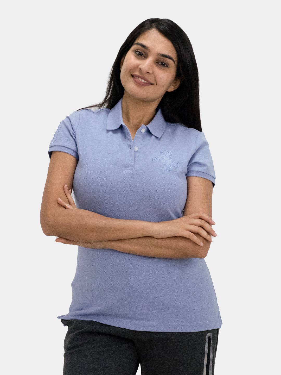 Women"s Napoleon Polo-"8" applique on right sleeve.