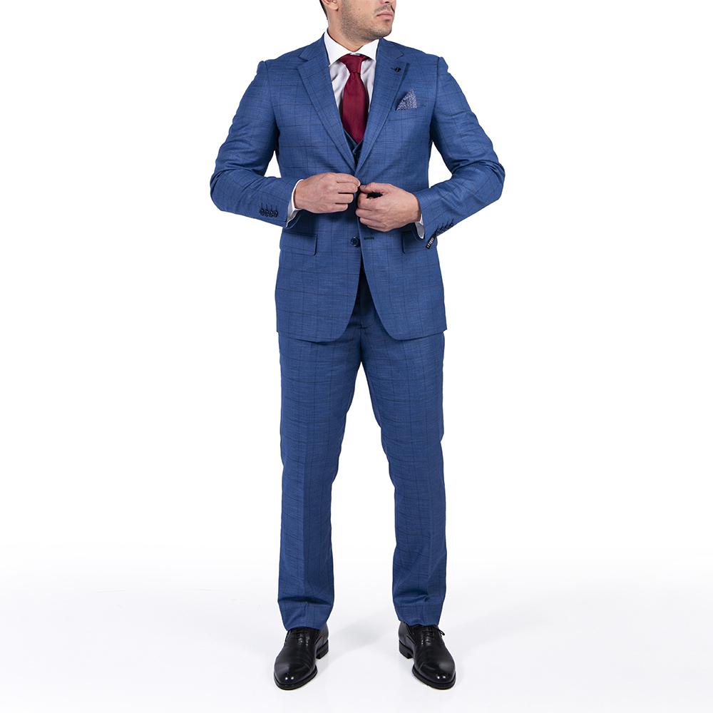 MENS WOOL SUIT WITH VEST FABIO COLLECTION -LIGHT BLUE-56