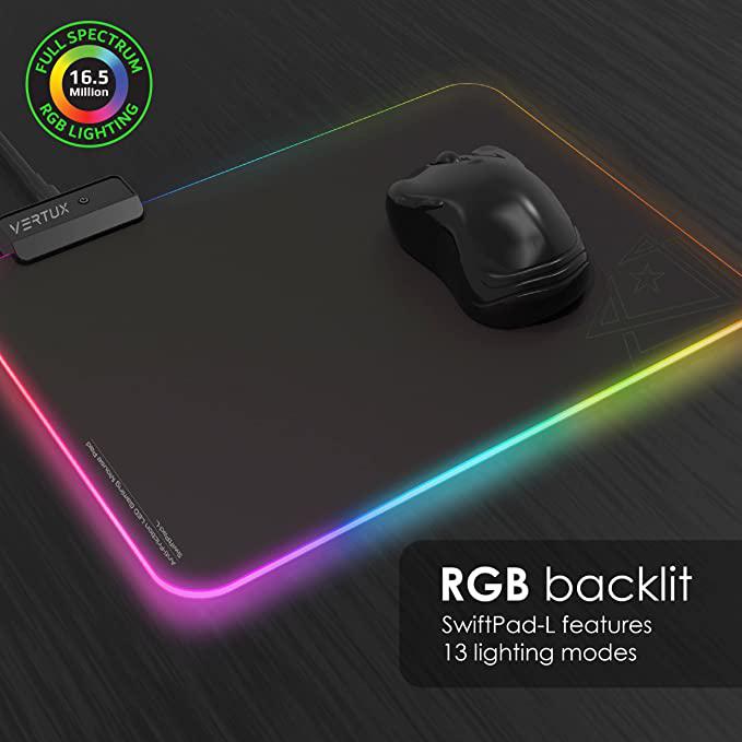 Vertux Foldable Gaming Mouse Pad | Large Mouse Pad for Gamers | RGB LED Lighting | Anti-Friction | 13 RGB LED Light Modes Gaming Mouse Pad | Non-Slip Rubber Base | Writing Pad for Office & Home- Black