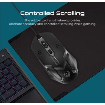 Vertux Sensei Ergonomic Optical USB Wired Computer Gaming Mouse, Up to 3200 DPI, 6 Configured Buttons, Anti-Skid Rubber Scroll, Silent Clicks, Rainbow LED Backlit, For PS4 / PC, Black | Sensei