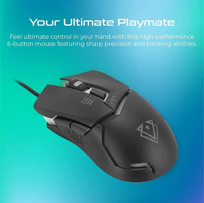 Vertux Dominator Gaming Mouse | Quick Response Ergonomic Gaming Mouse for Gamers | Up to 3200 DPI Optical Sensor | Up to 1000Hz Polling Rate | 8G Acceleration | 5 Programmable Buttons - Black