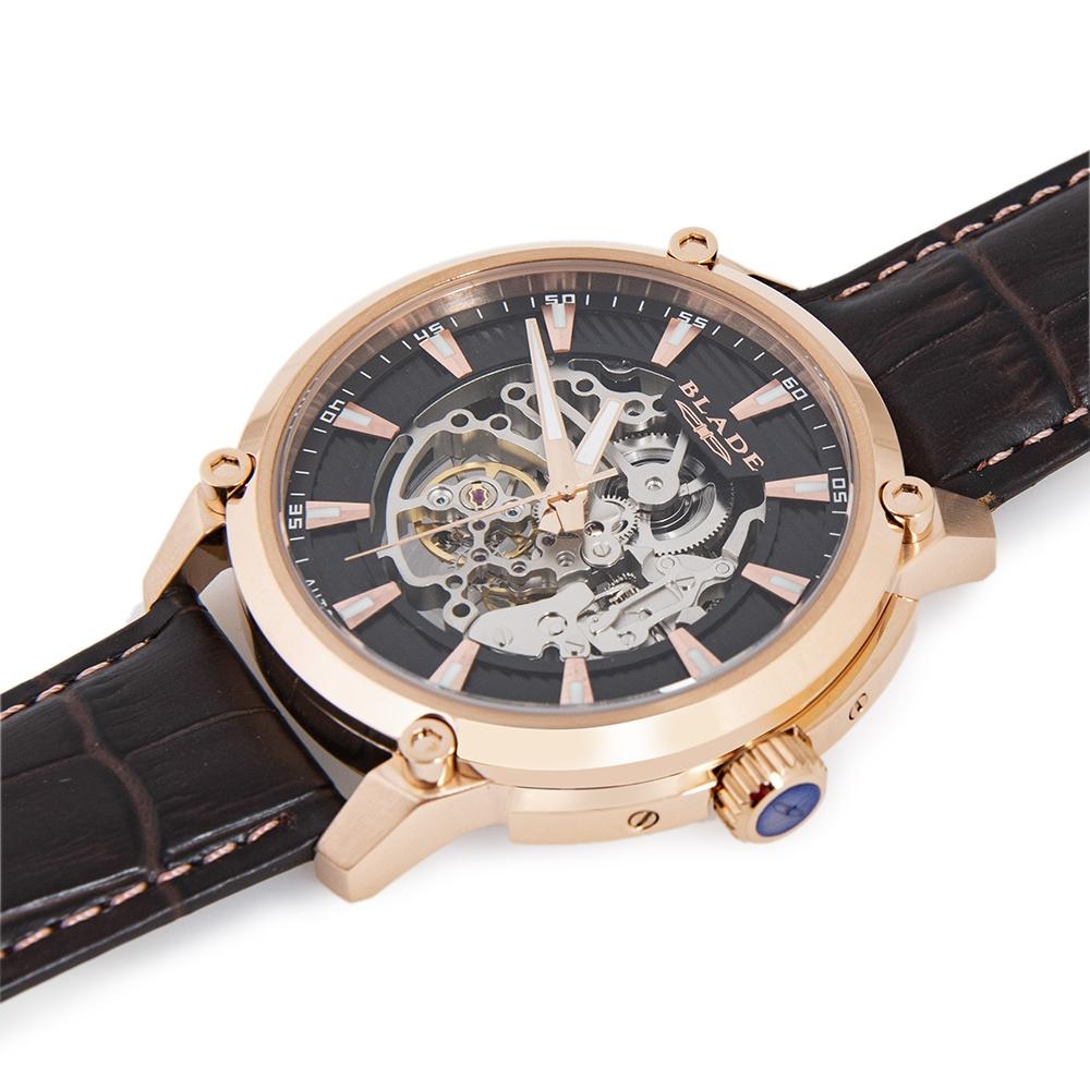 BLADE Guardian 3593G1RNO Rose Gold SS Case Brown Leather Men"s Watch