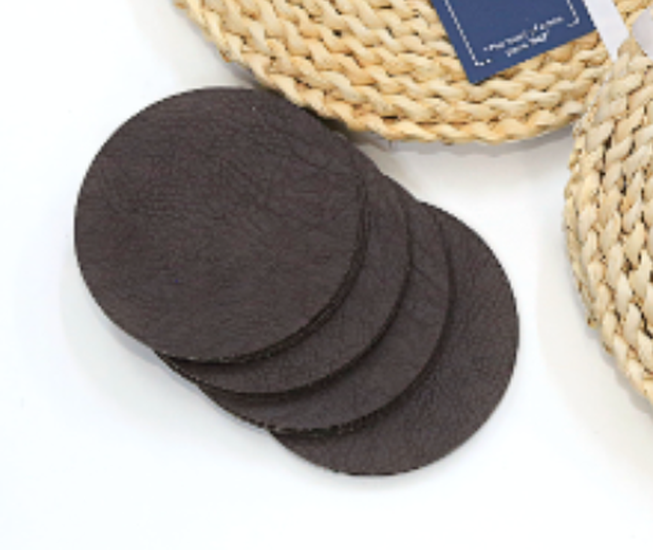 ROUND PVC LEATHER COASTER 4PC 10CM