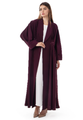 Maroon Pleated Crystalized Abaya