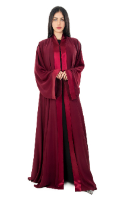 Maroon Satin Lapel Abaya