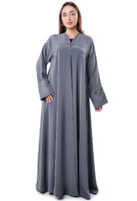 A-Line Gray Abaya with Crystal Embellishments