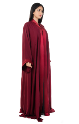 Maroon Satin Lapel Abaya