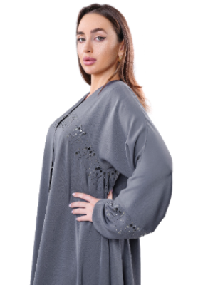 A-Line Gray Abaya with Crystal Embellishments